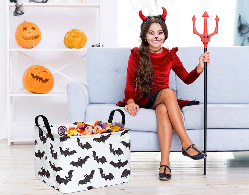 FUULOXE Halloween Bat Storage Basket with Handles Open Gifts&Candy Spooky Basket stuffers for Kids Baby Collapsible Women Organizer Bins Toys Boxes for Shelves Home Office - Image 5